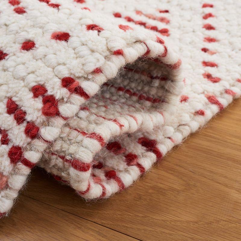 Ivory and Red Handwoven Wool Square Area Rug