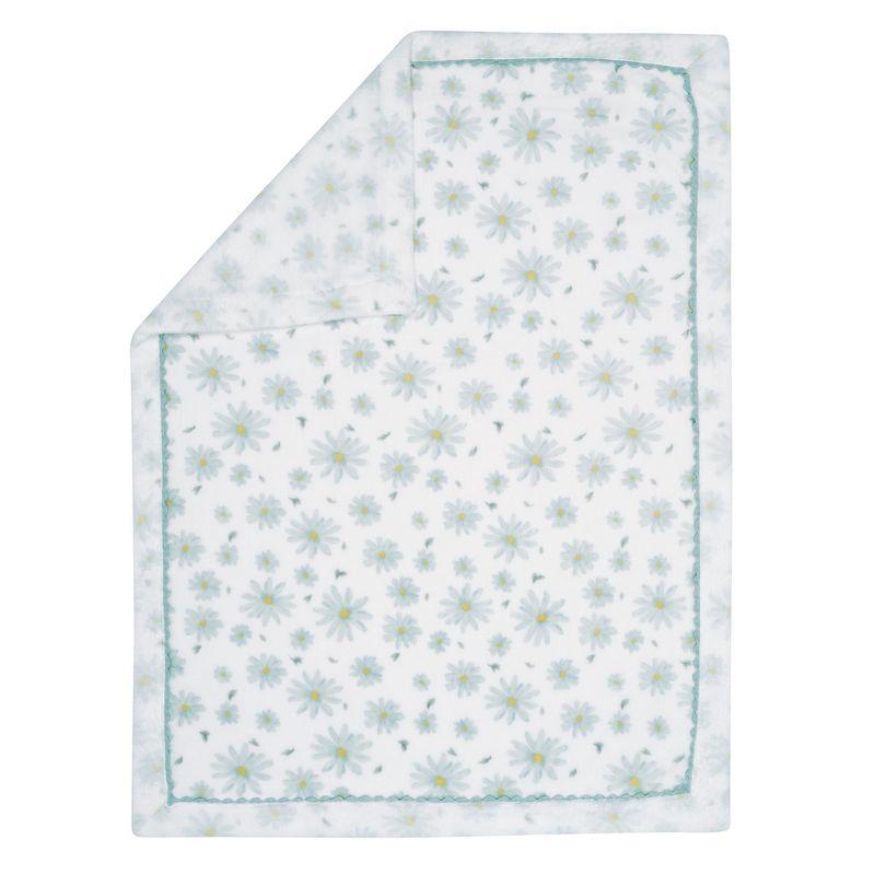 Lambs & Ivy Sweet Daisy White/Blue Floral Soft Luxury Fleece Baby Blanket