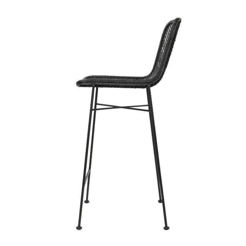 Storied Home Rattan Bar Stool Black: Wrought Iron Frame, Fixed Height, Spot Clean, Adult Use