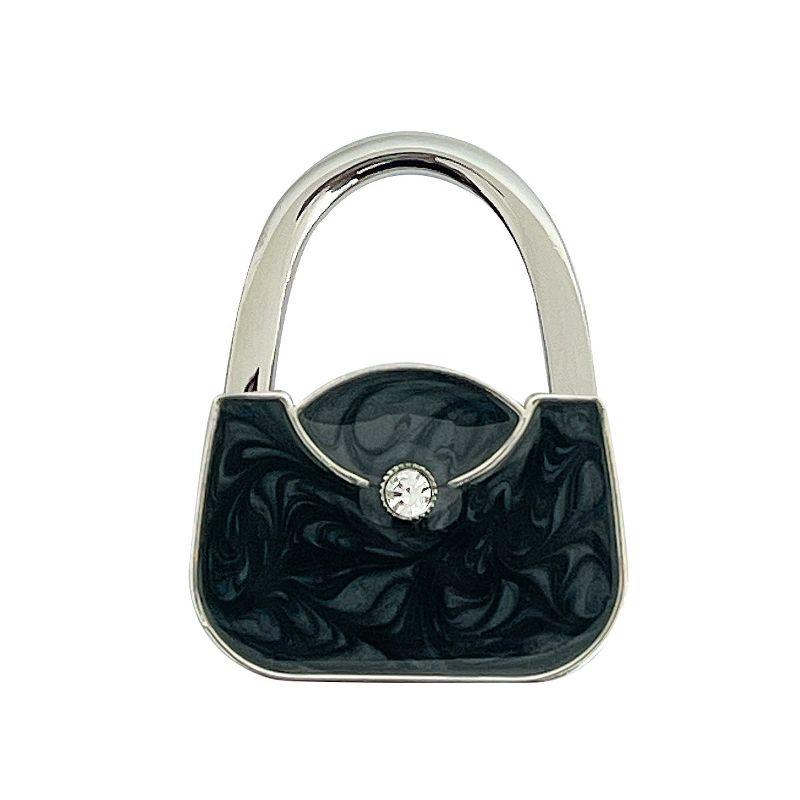 Black and Silver Foldable Purse Hook with Rhinestone