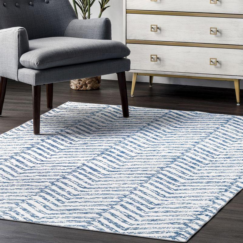 Nuloom Rosanne Herringbone 3x5 Machine Washable Accent Indoor Area Rug for Living Room Bedroom Dining Room Entryway Kitchen, Blue/Ivory