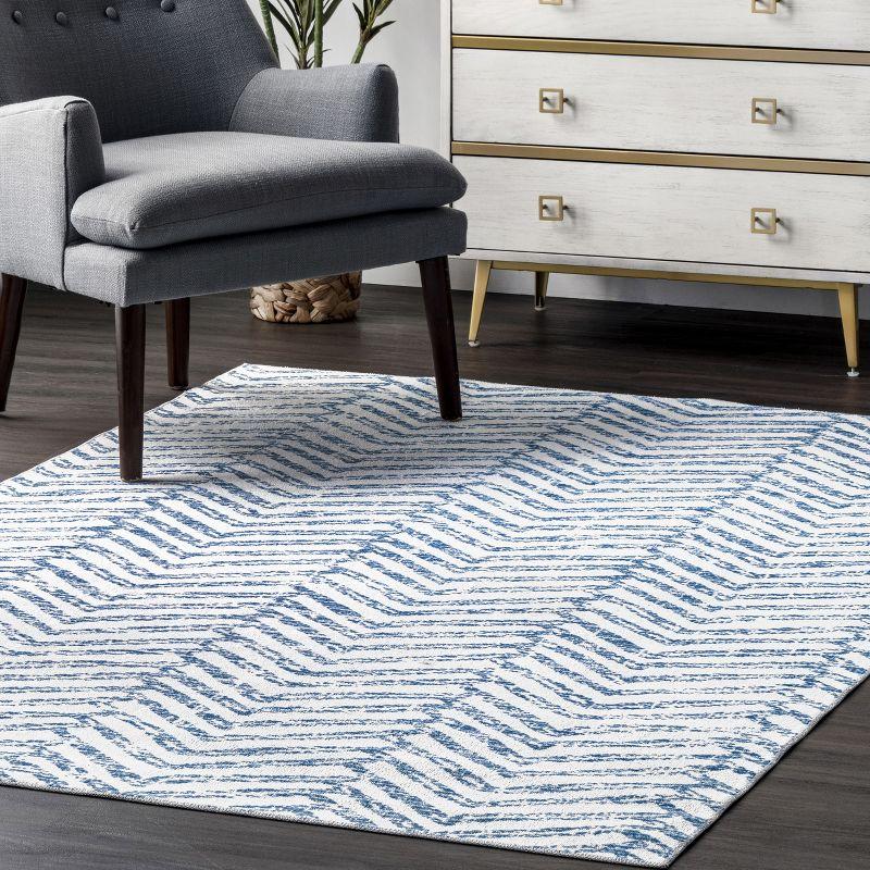 Eco-Friendly Rosanne Blue Geometric 3' x 5' Synthetic Area Rug