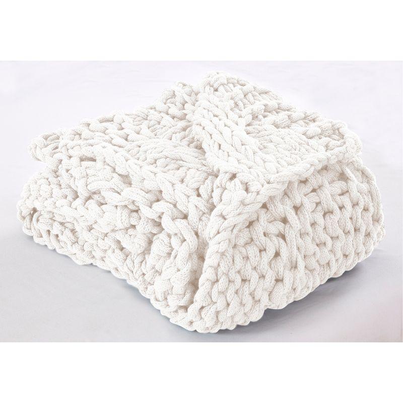 Reversible Chunky Knit Off-White Throw Blanket, 50" x 60"