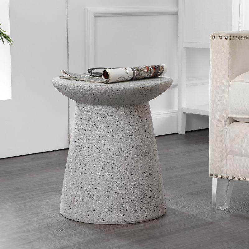 Hollie 18" Minimalist Modern Drum Accent Table Pedestal, Gray Terrazzo Finish - JONATHAN Y