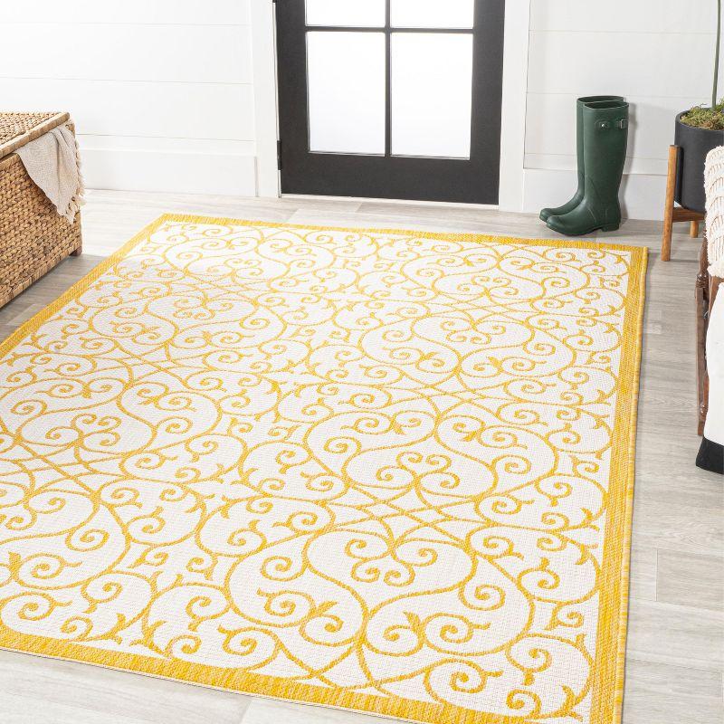 3' x 5' Madrid Vintage Filigree Textured Weave Indoor/Outdoor Area Rug, Cream/Yellow - JONATHAN Y