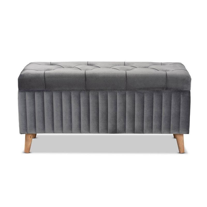 Hanley Velvet Fabric Upholstered and Wood Storage Ottoman - Baxton Studio