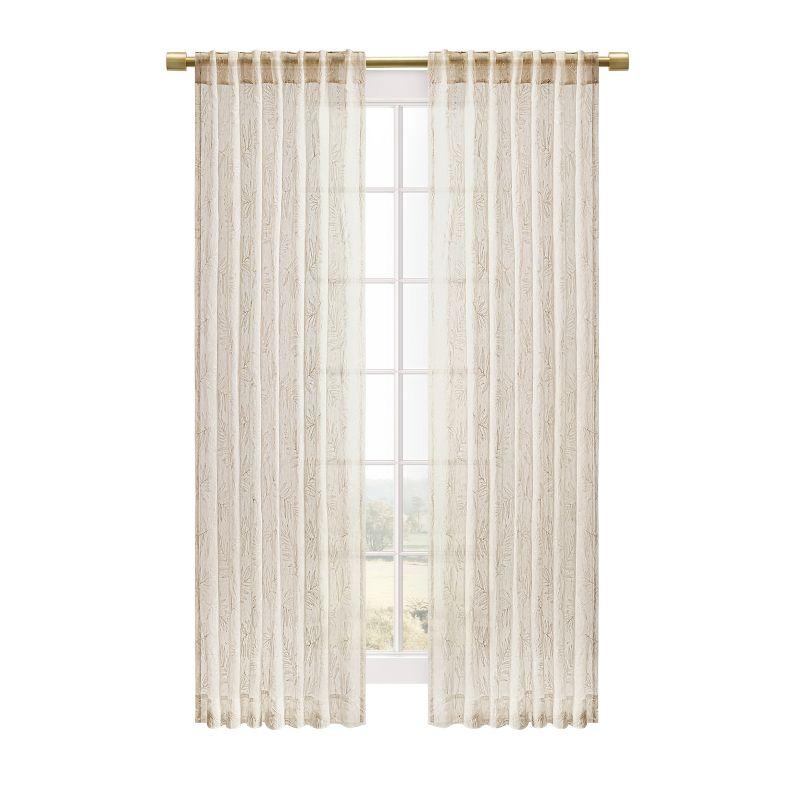 Roodhouse Premium Leaf Embroidered Semi-Sheer Rod Pocket Single Curtain Panel