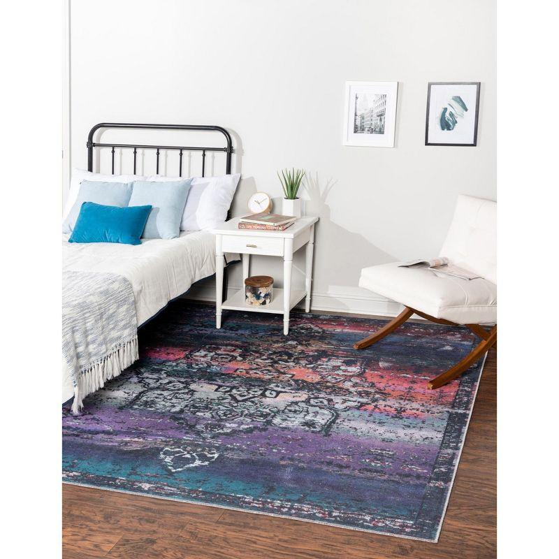 Multi Blue Medallion Square Washable Area Rug