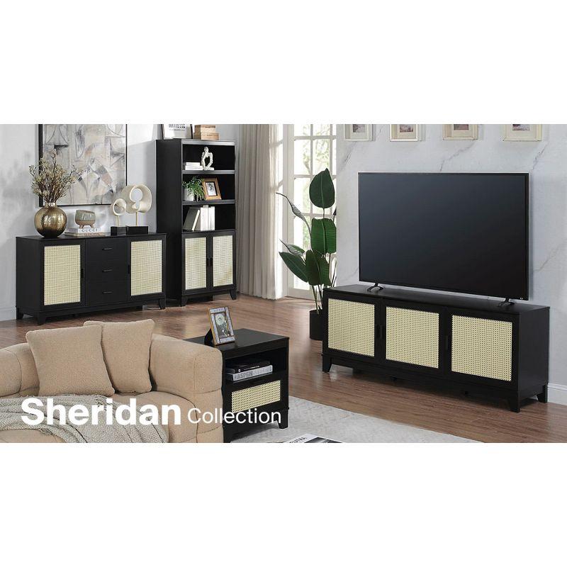 Manhattan Comfort Sheridan Modern 6 Shelf Cane TV Stand for TVs up to 55" Natural: Media Console with Cable Management