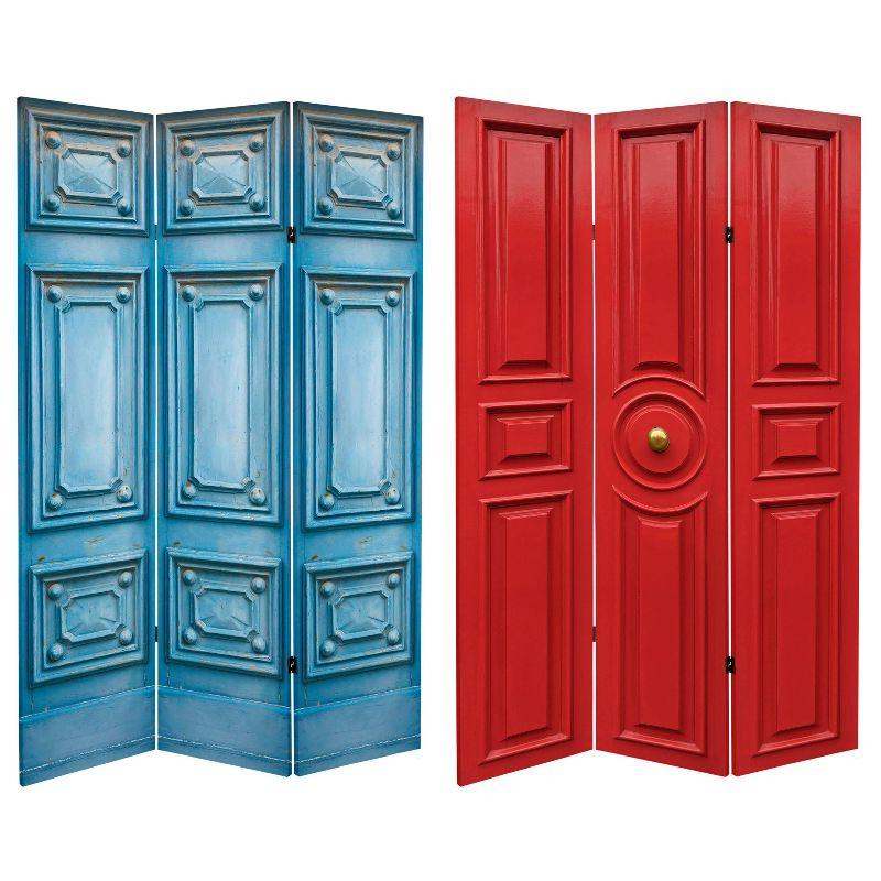 Mediterranean Blue and Red 3-Panel Folding Room Divider