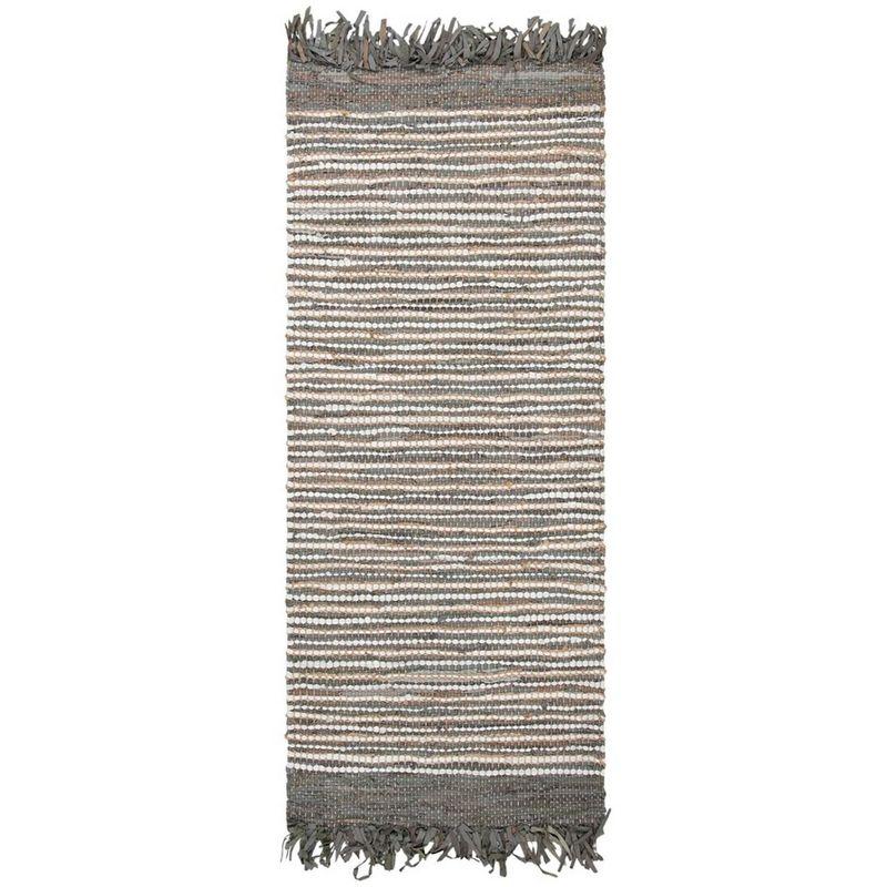 Grey and Multicolor Handwoven Cowhide Leather Area Rug