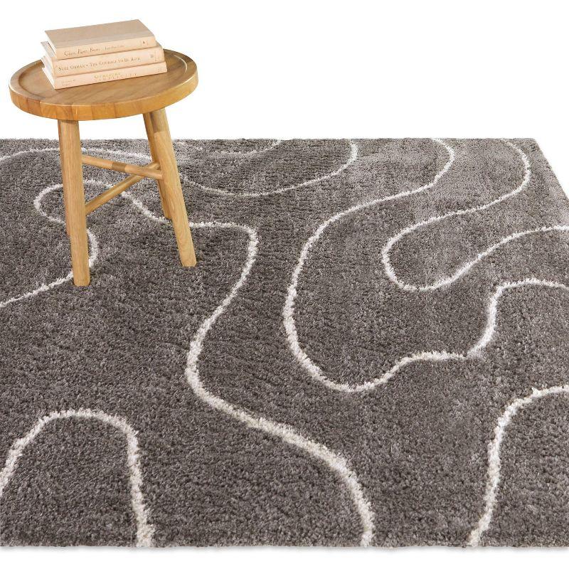 Gray and White Synthetic Rectangular Area Rug