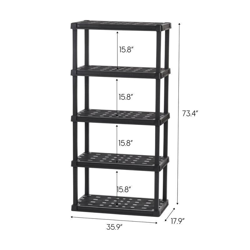 IRIS USA 5-Tier Shelving Unit, 73" Fixed Height, 36"L x 18"W x 73"H, Made with Recycled Materials, Black