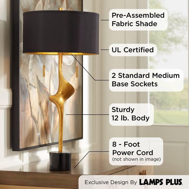 Possini Euro Design Athena Modern Buffet Table Lamp 35 1/2" Tall Sculptural Gold Leaf Black Drum Shade Bedroom Living Room Bedside Nightstand Office
