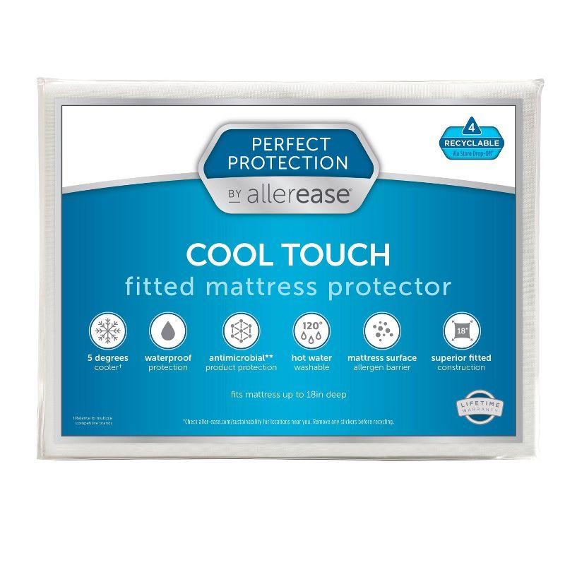 Allerease Queen Perfect Protection Cool Touch Waterproof Machine Washable Fitted Mattress Protector: Nylon & Polyethylene, Fits 18" Depth