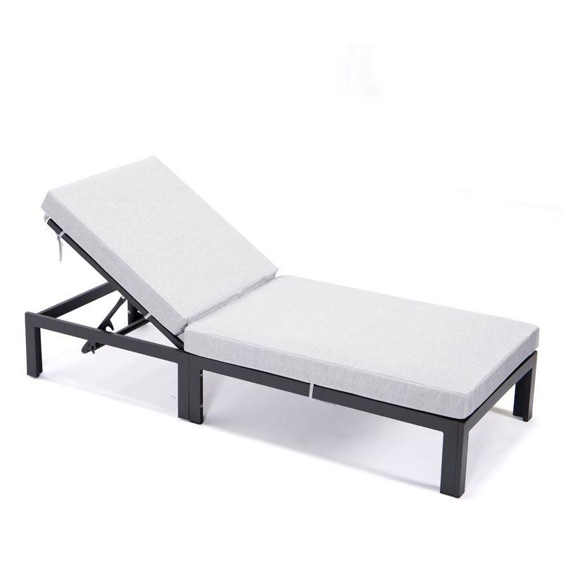 LeisureMod Marlin Patio Sling Chaise Lounge Chair With Arms in Black Aluminum