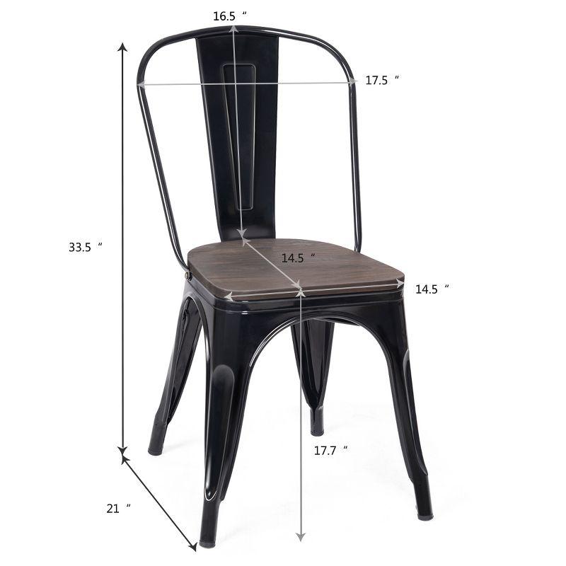 Black Metal and Wood Bistro Dining Side Chair Set