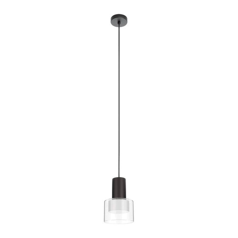 Molineros Mini Pendant Black Finish White Interior with Clear Outer Glass Shade - EGLO: Vintage Style, Adjustable Cable, ETL Listed