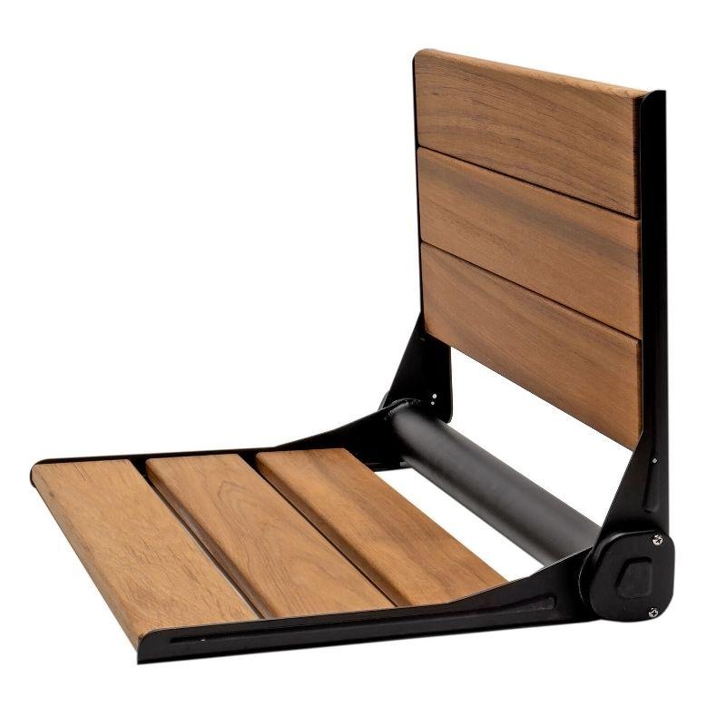 18" Folding Teak Wood Shower Bench Seat Wall Mount Black