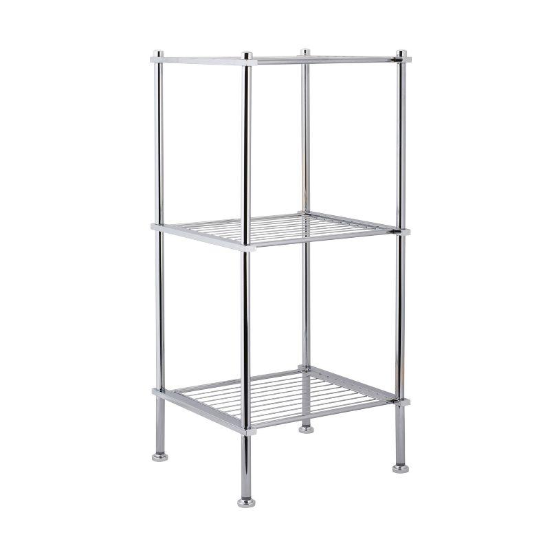 3 Tier Metro Collection Shelf Gray - Organize It All: Chrome Steel Bathroom Towel Storage Cabinet with 3 Shelves