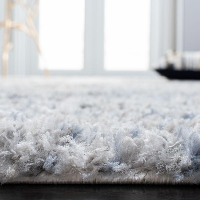 Ivory and Grey Synthetic Shag Square Area Rug