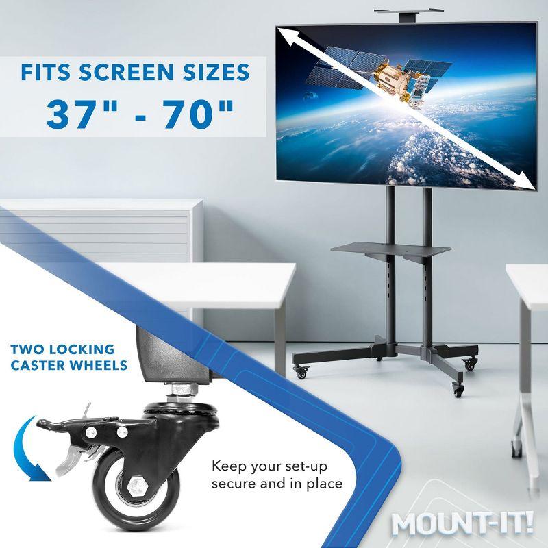 Mount-It Height Adjustable Mobile TV Stand w/ Cart, Shelf & Rolling Casters Fits 37-70 in. Screens & Reviews | Wayfair