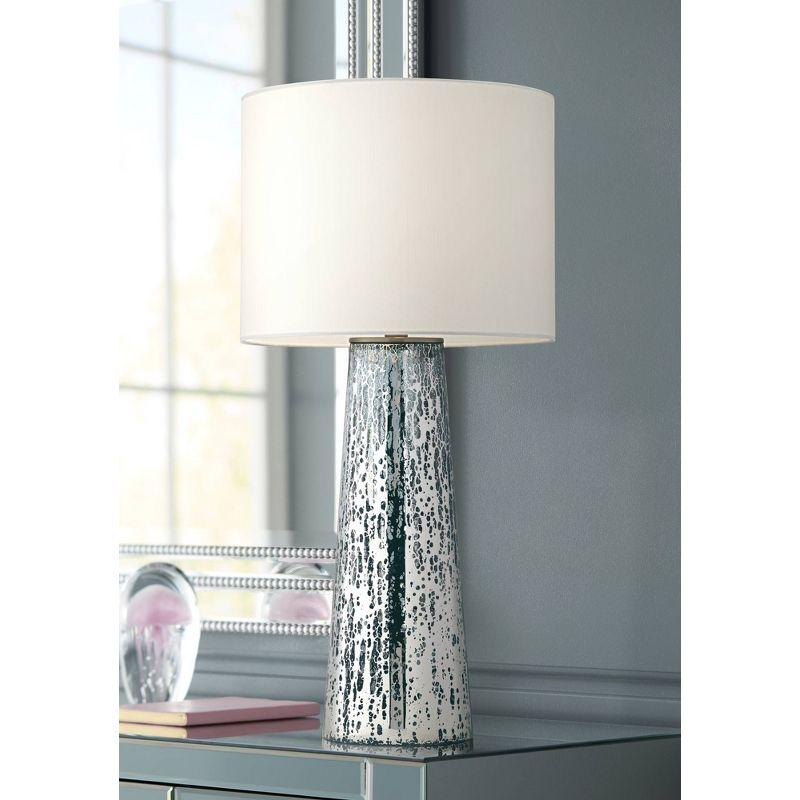 Stylish Mercury Glass Kids Table Lamp Set with White Drum Shade