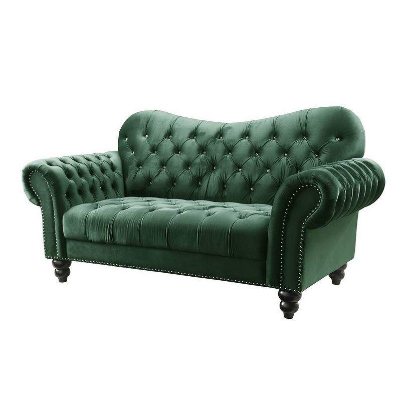 76" Iberis Sofa Green Velvet - Acme Furniture: Chesterfield Style, Deep Seat, Wood Frame