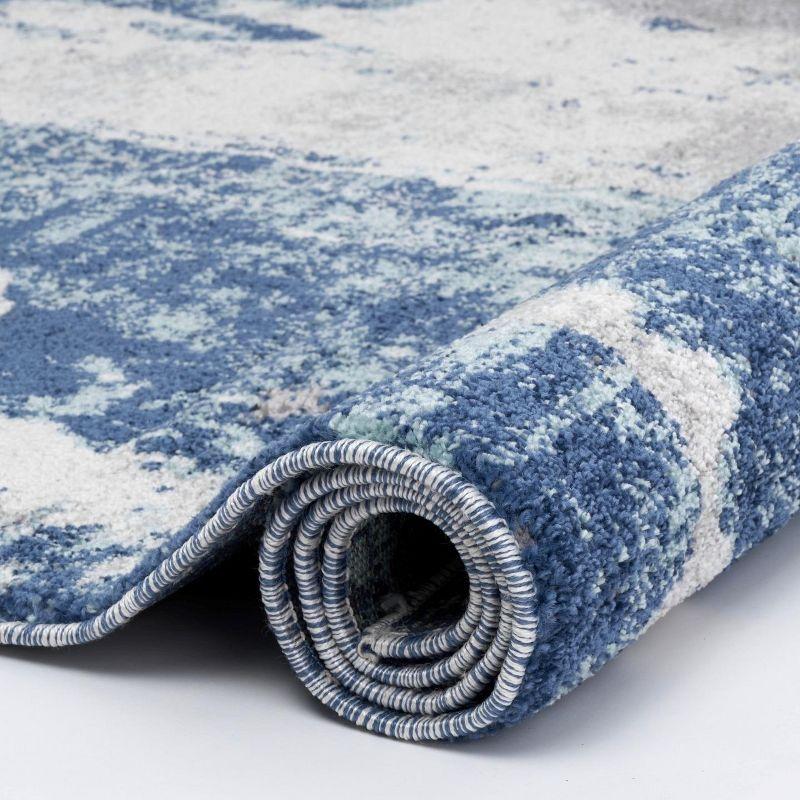 Abstract Splash Blue and Gray 2' x 7' Synthetic Runner Rug