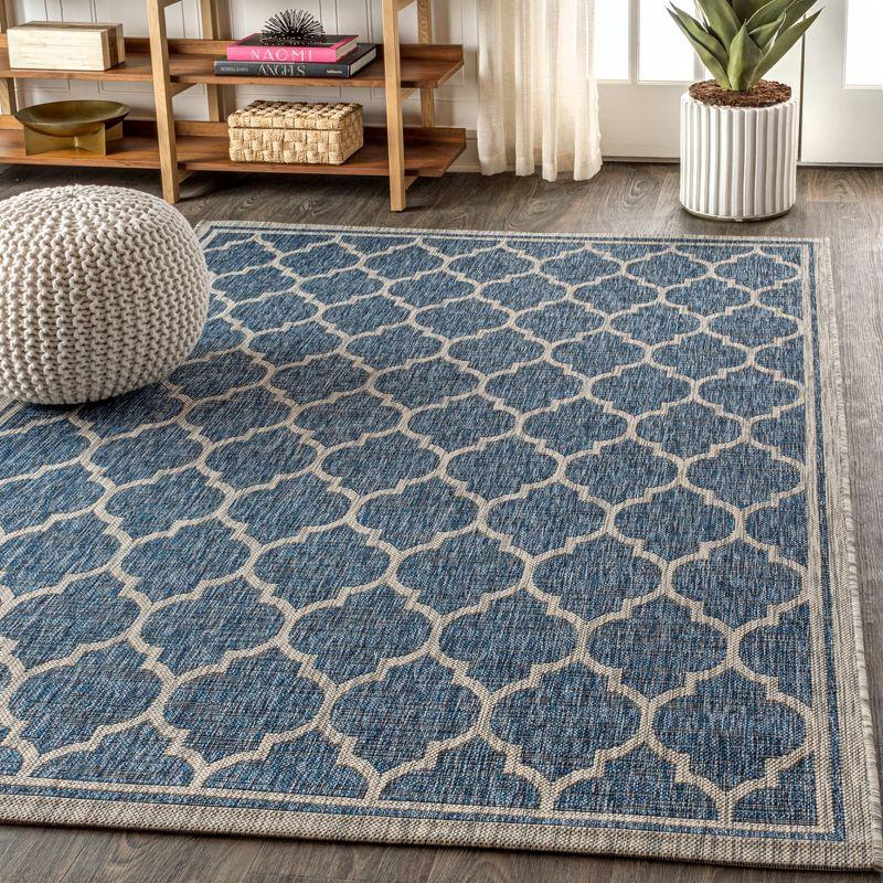 9' X 12' Trebol Moroccan Trellis Textured Weave Indoor/Outdoor Area Rug, Navy/Gray - JONATHAN Y
