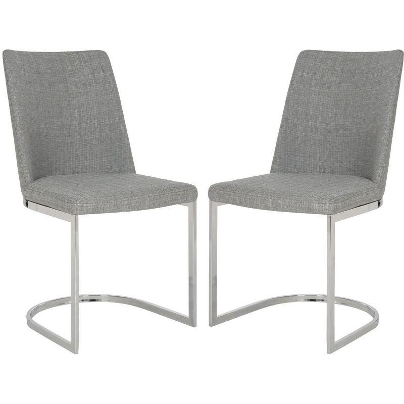 Chic Gray Linen & Polished Chrome Metal Side Chair