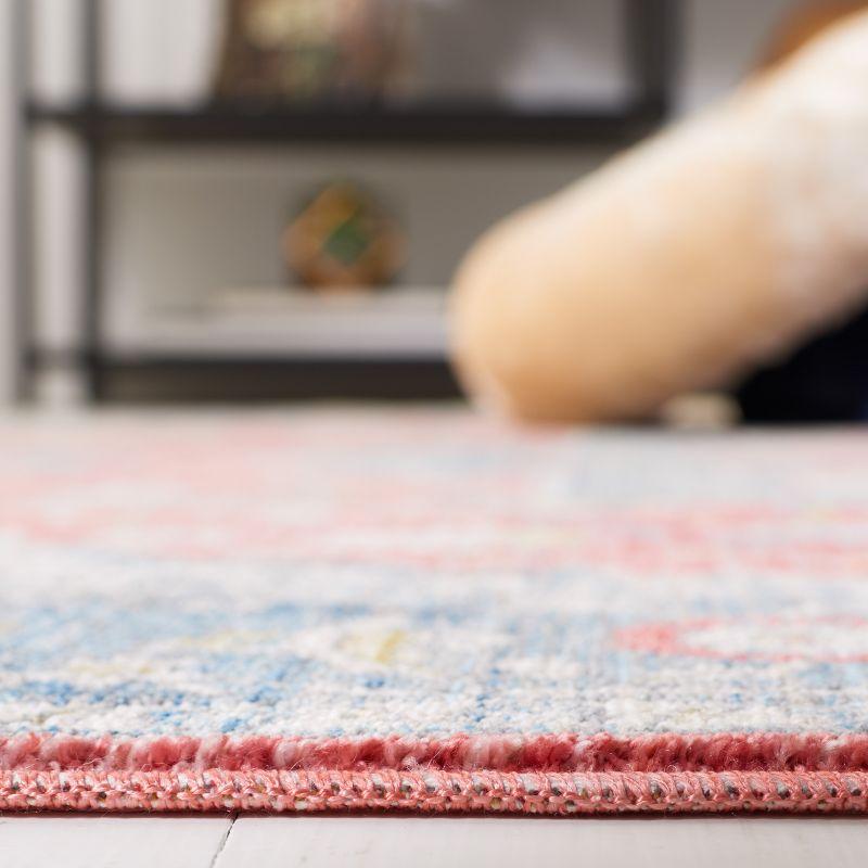 Vintage Red and Blue Hand-knotted Synthetic Area Rug 5' x 7'