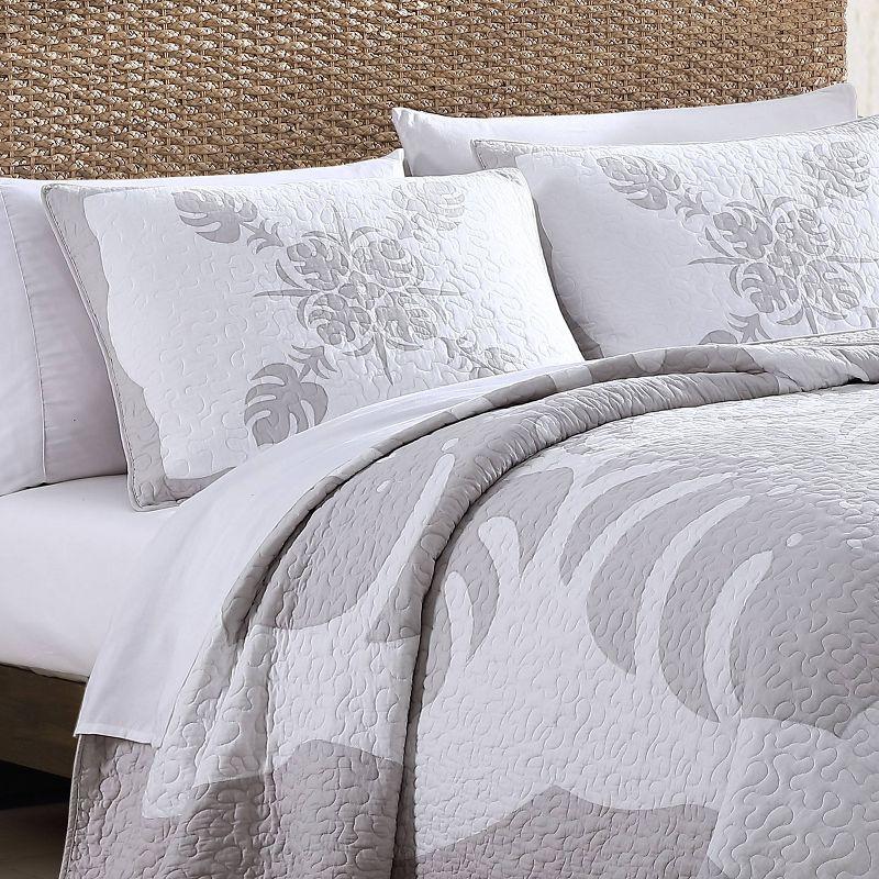 Molokai Gray Reversible Cotton King Quilt Set