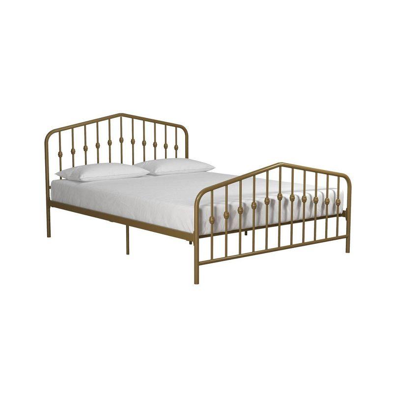 Bushwick Queen Gold Metal Platform Bed with Round Finials and Storage Drawer