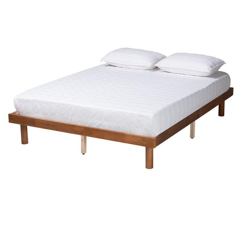 Winston Walnut Wood Full Size Platform Bed Frame with Tufted Upholstery