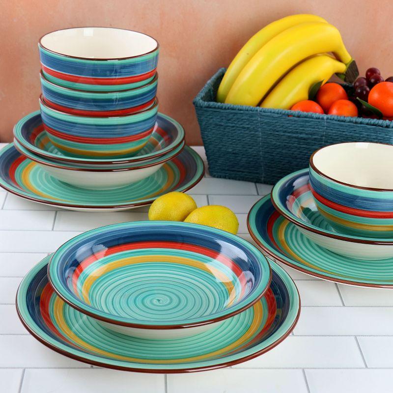 Green Swirl Ceramic Dinnerware Set, Service for 4