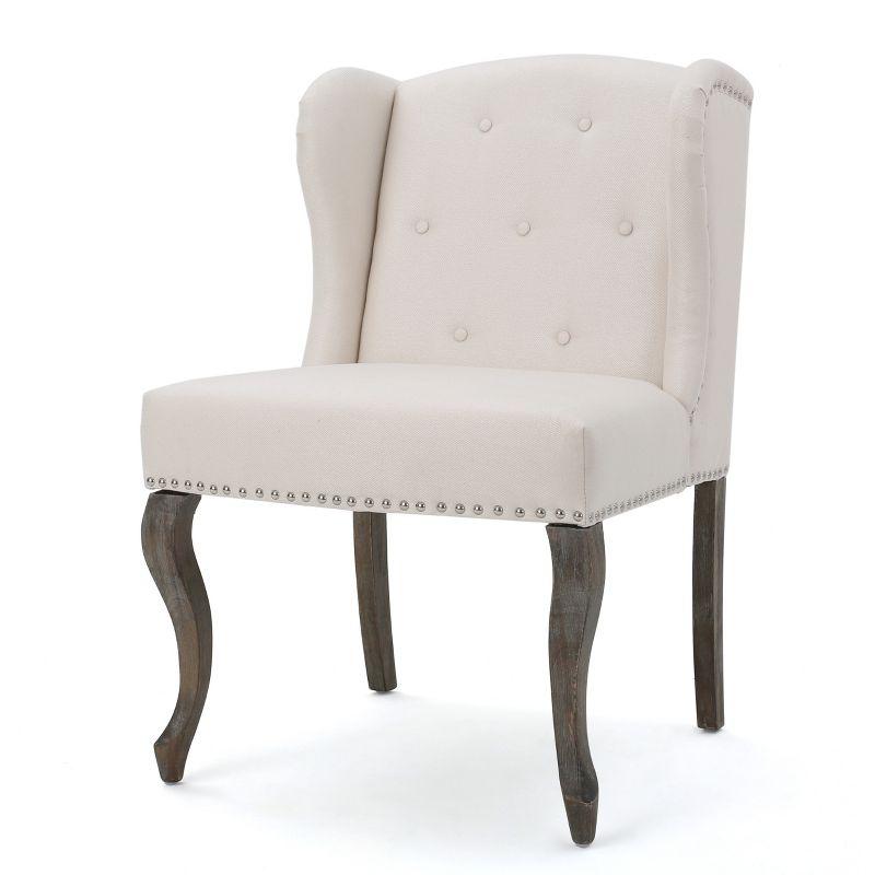 Beige Fabric Wingback Accent Chair with Nailhead Trim