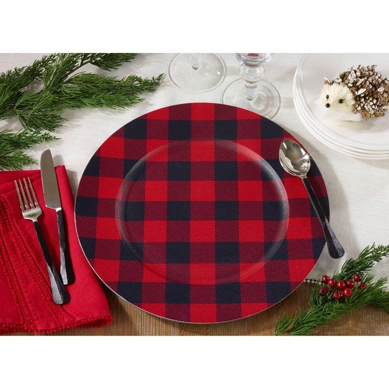 Set of 4 Buffalo Plaid Design Table Chargers Red/Black - Saro Lifestyle