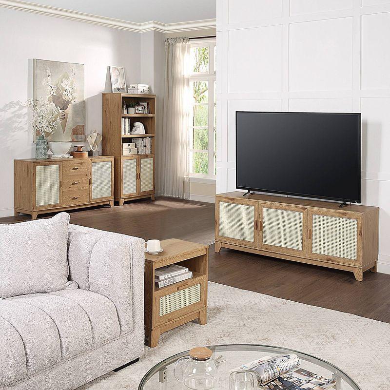 Manhattan Comfort Sheridan Modern 6 Shelf Cane TV Stand for TVs up to 55" Natural: Media Console with Cable Management