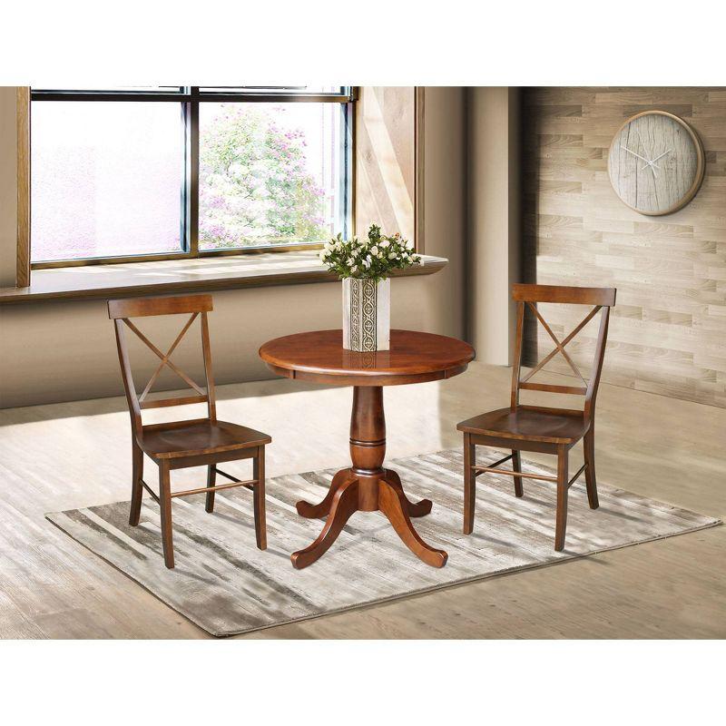 International Concepts 30" Round Top Pedestal Table with 2 X Back Chairs Dining Sets Espresso: Solid Parawood, 3-Piece Set