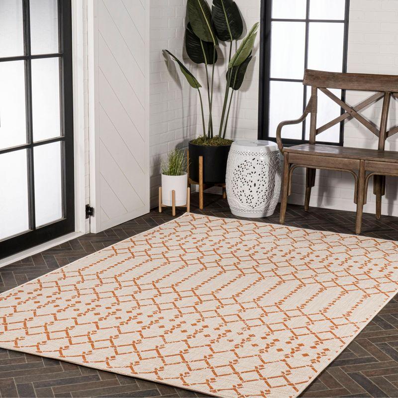 5' x 8' Ourika Moroccan Geometric Textured Weave Indoor/Outdoor Area Rug, Cream/Orange - JONATHAN Y