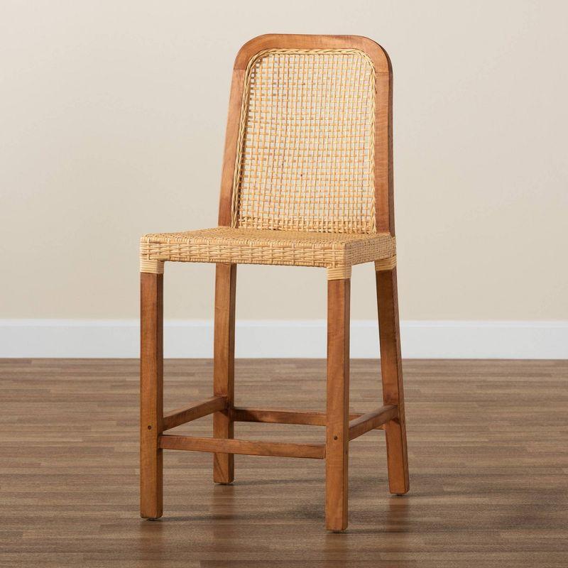 Caspia Wood and Rattan Counter Height Barstool Natural/Walnut - bali & pari