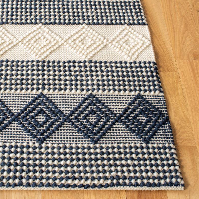 Southwestern Handmade Flatweave Wool/Cotton Dark Navy/Ivory Area Rug