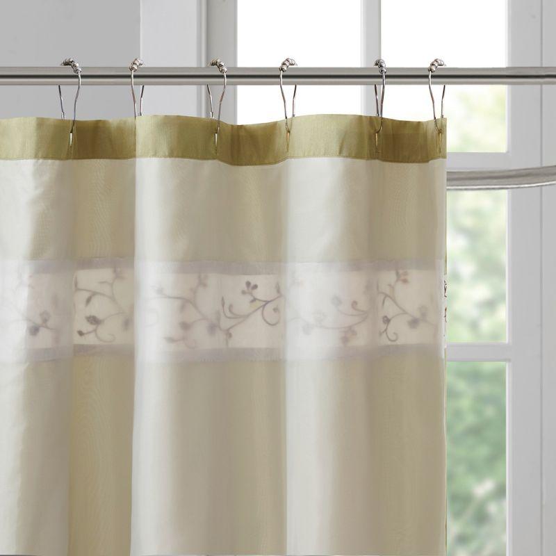 Serene Faux Silk Embroidered Floral Shower Curtain