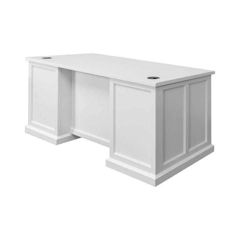 Modern Wood Double Pedestal Desk Fully Assembled White Finish - Abby Collection - Martin Furniture: Executive Office, Cable Management