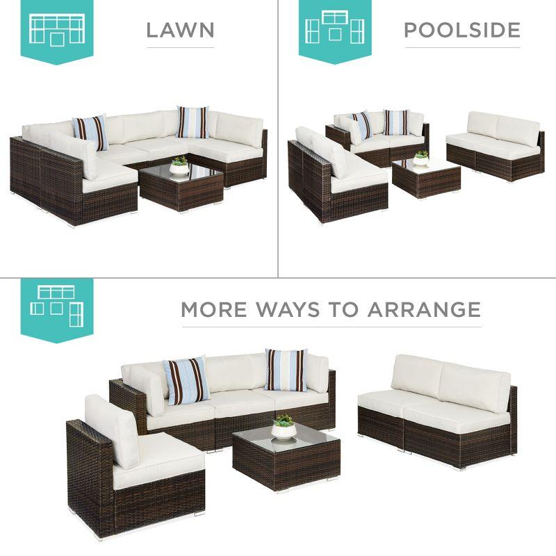 Best Choice Products 7-Piece Outdoor Modular Patio Conversation Furniture, Wicker Sectional Set - Brown/White Sand