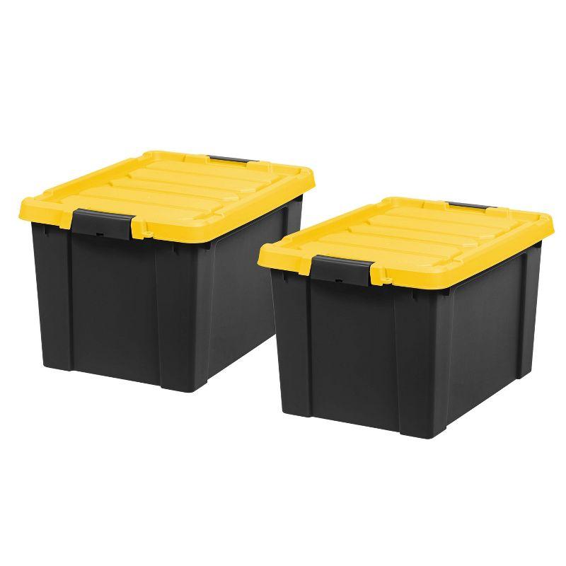 Iris 80 Qt./20 Gal. Heavy-duty Stackable Storage Tote in Black with Yellow Lid