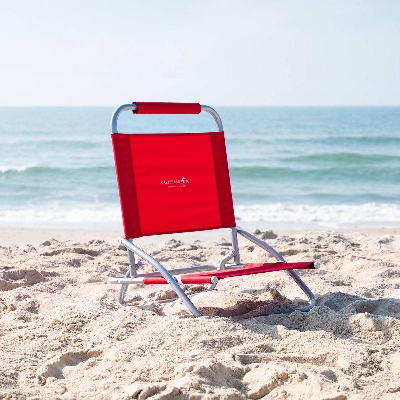 Caribbean Joe Low Steel Outdoor Portable Beach Chair - Red