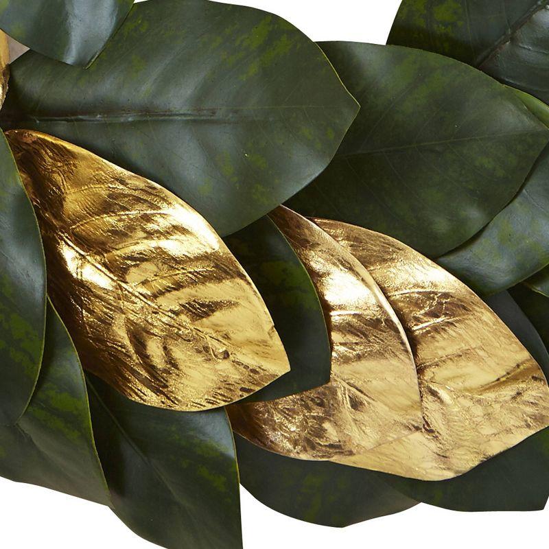 22" Artificial Magnolia Leaf Wreath Gold - Nearly Natural: Indoor Winter Decor