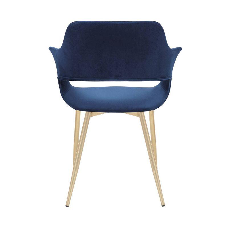 Elegant Blue Velvet Upholstered Arm Chair with Gold Metal Legs